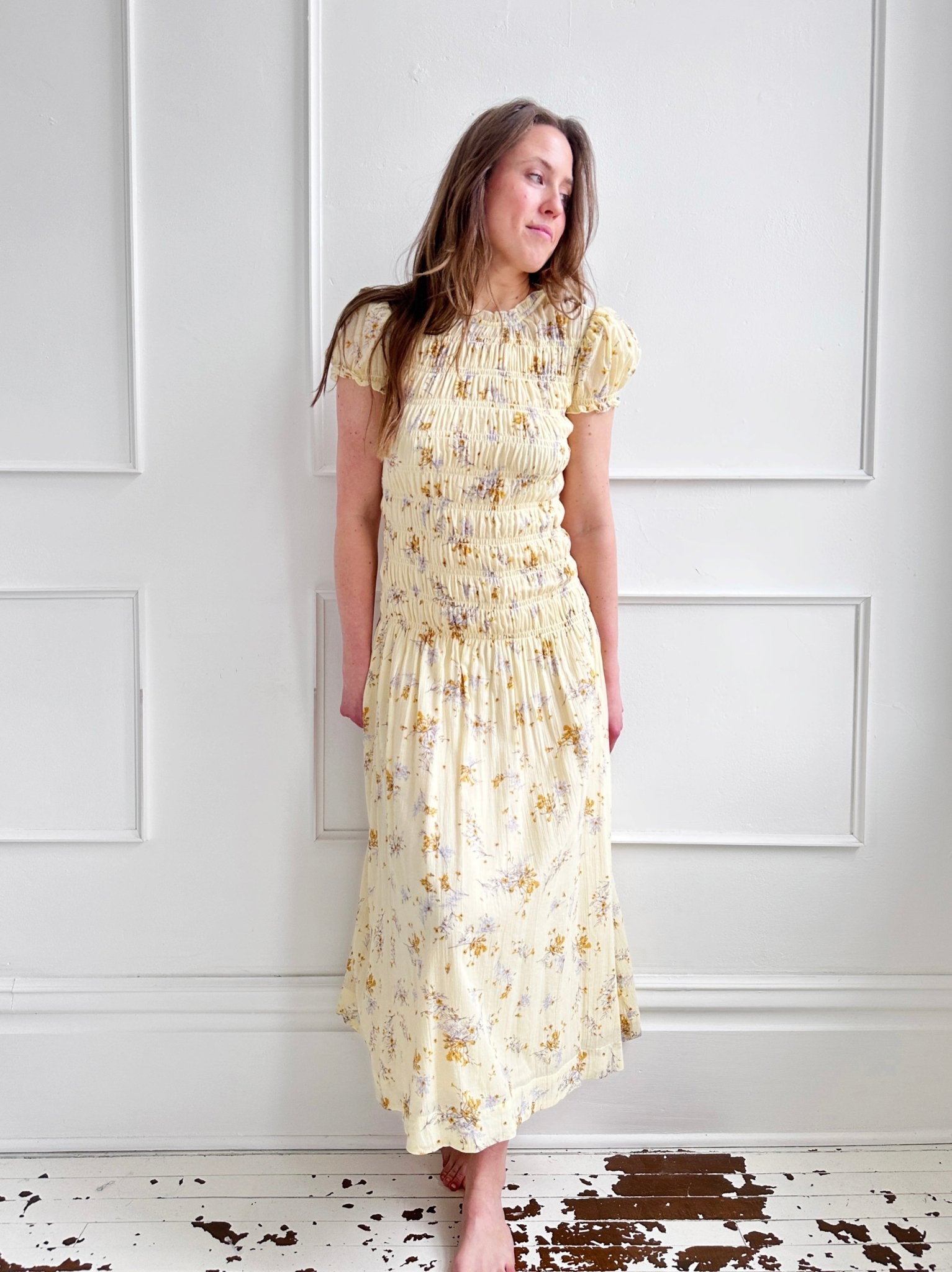 Shirred Bodice Midi Dress