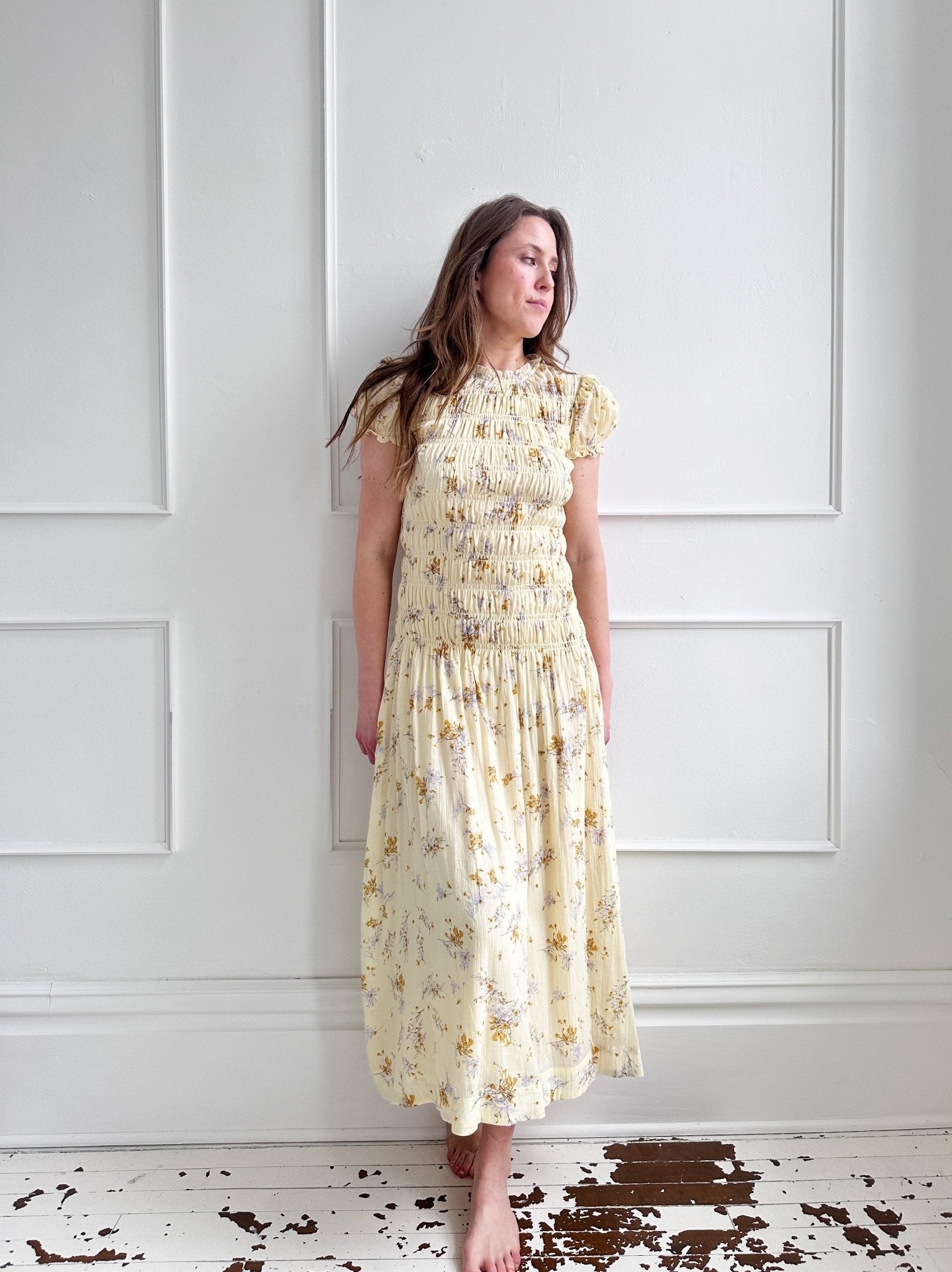 Shirred Bodice Midi Dress