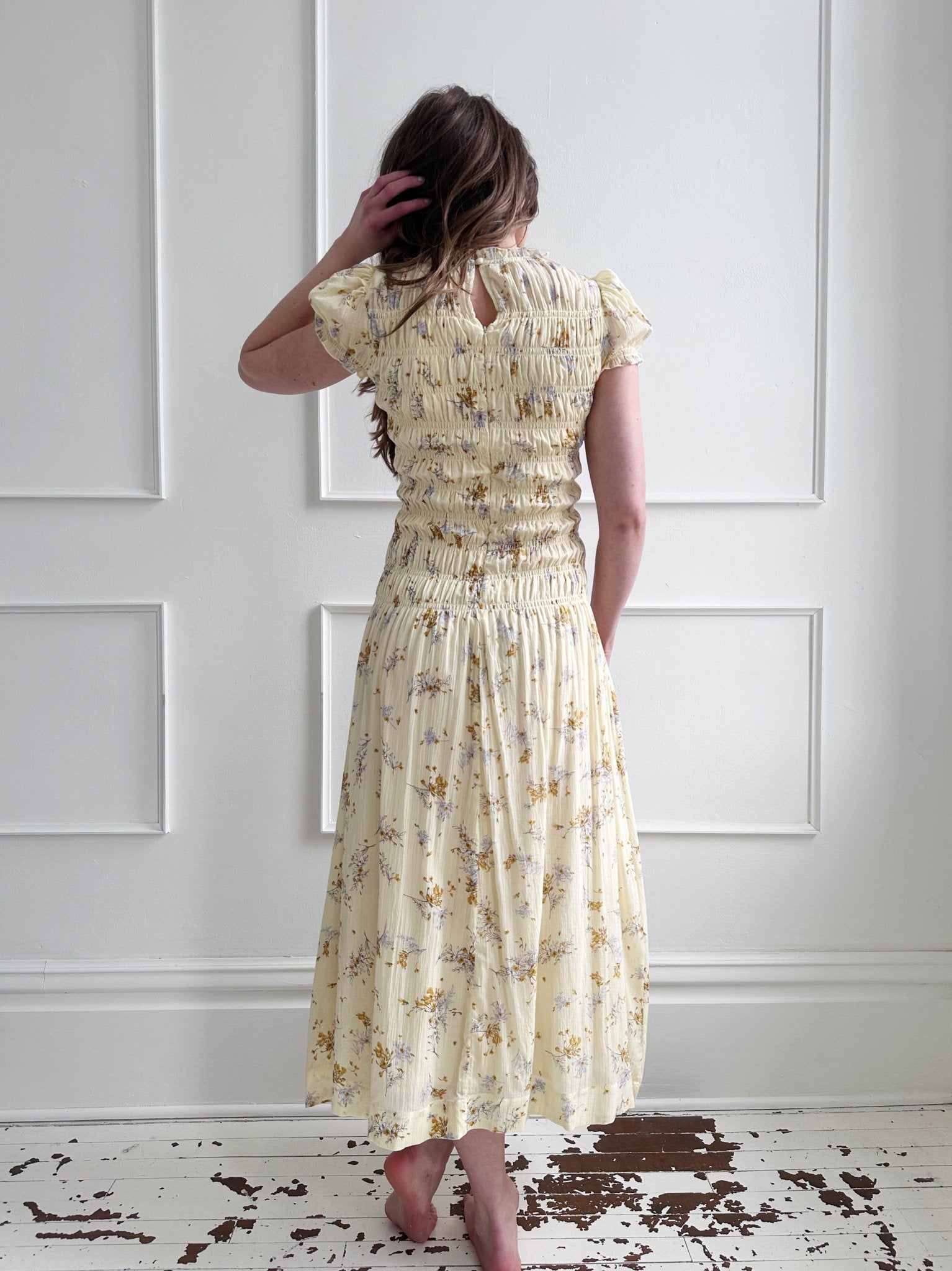 Shirred Bodice Midi Dress