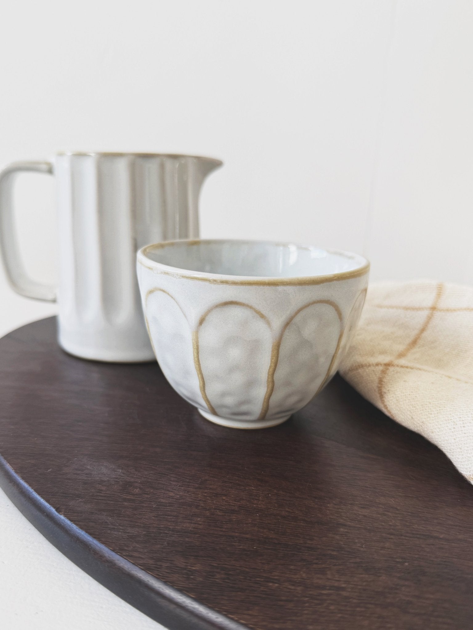Stoneware Ribbed Creamer Pitcher