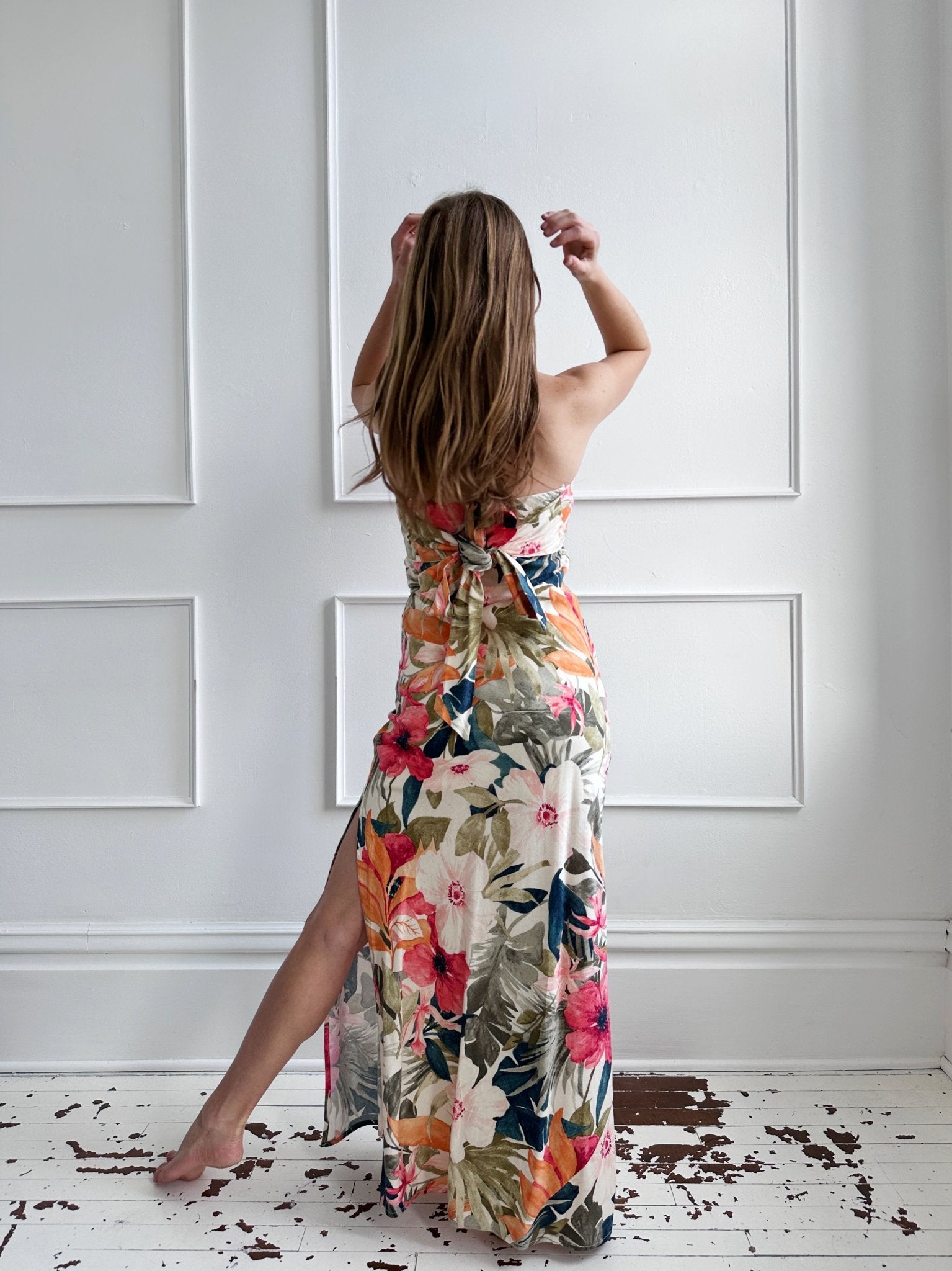 Strapless Tie Back Maxi Dress