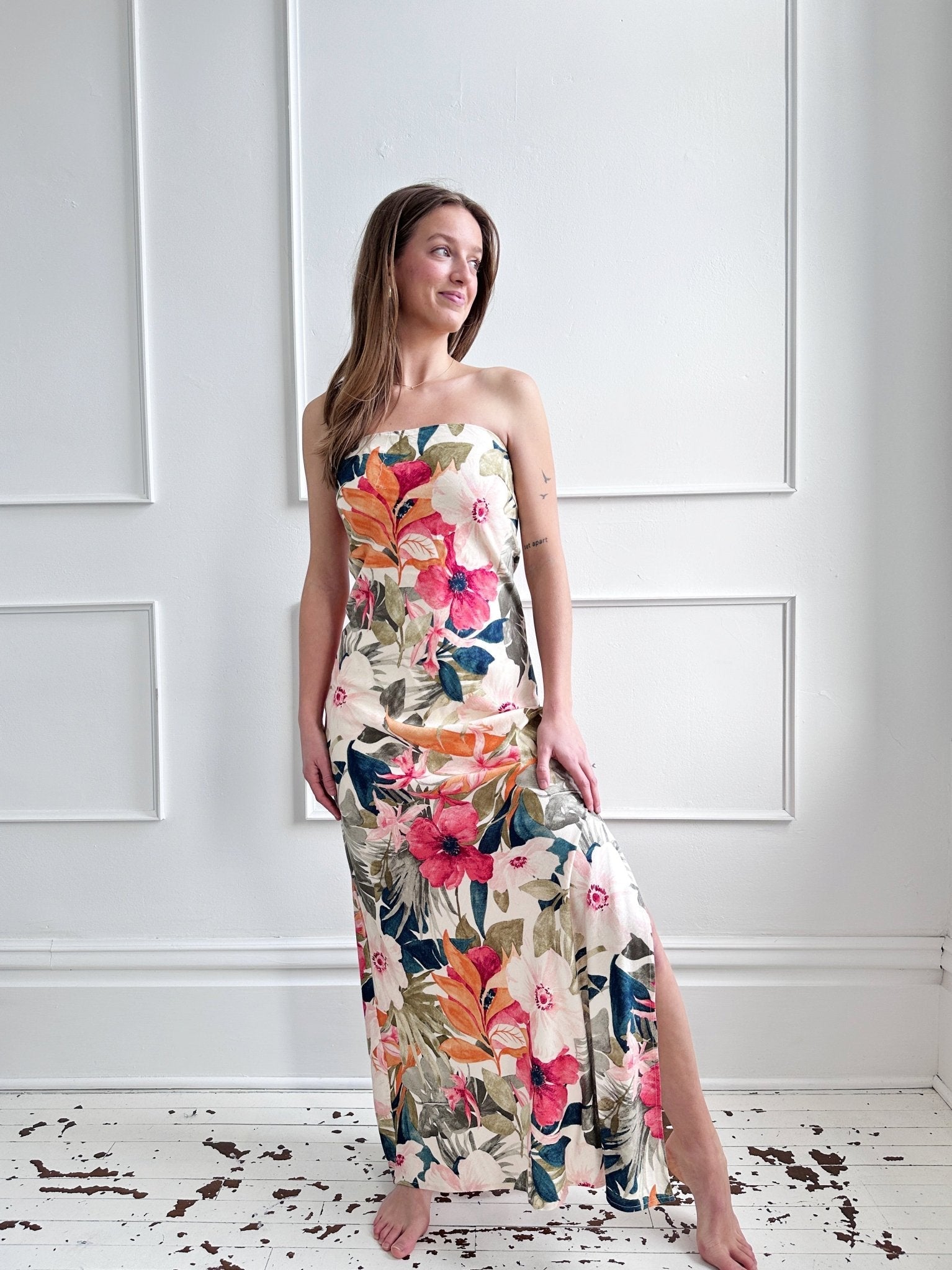 Strapless Tie Back Maxi Dress
