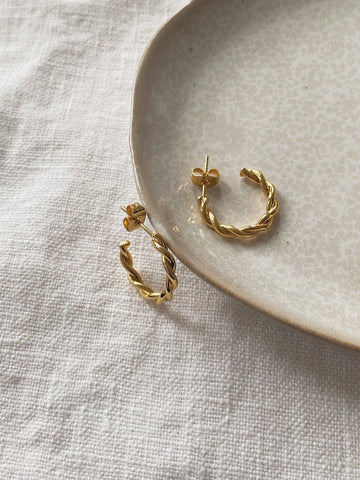 Thick Twist Hoops, Gold Plated