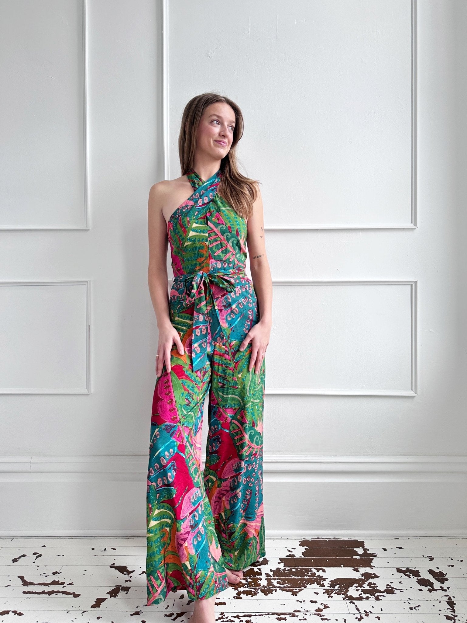 Tie Waist Halter Jumpsuit