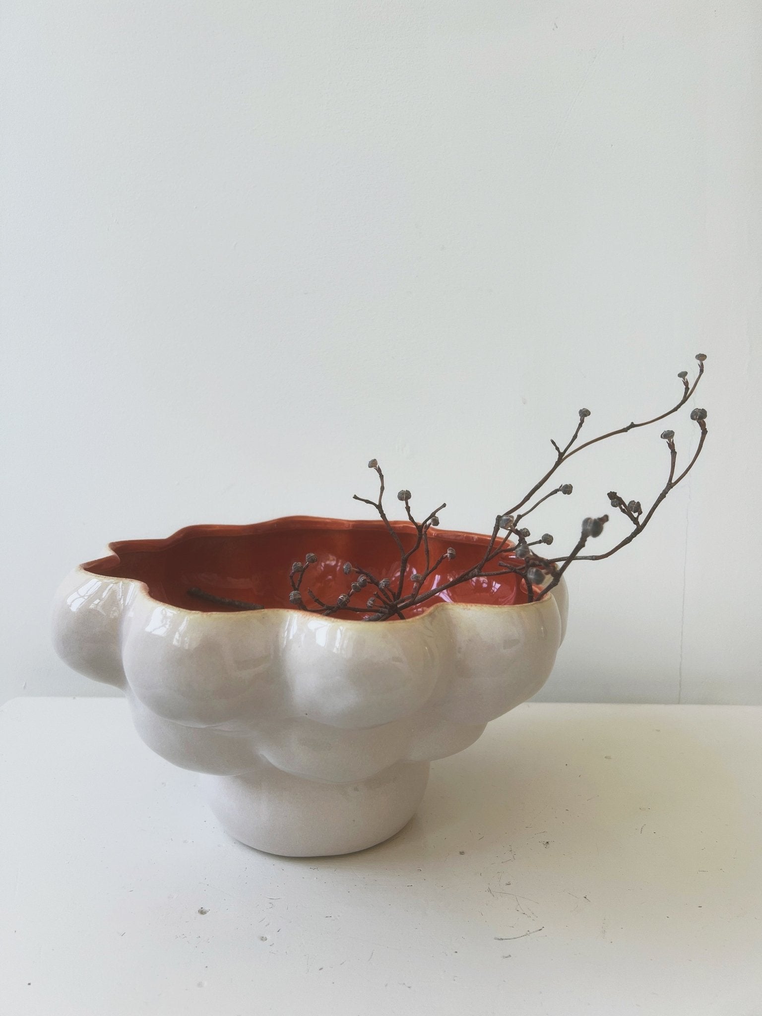 Two-Toned Formed Stoneware Footed Bowl