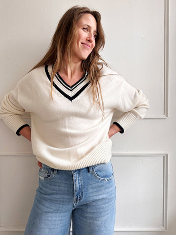 V-Neck Sweater w/Contrast - FINAL SALE