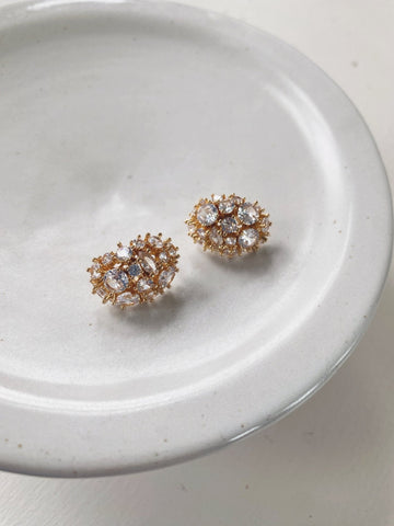 Vintage-Inspired Gemstone Studs, Gold Plated