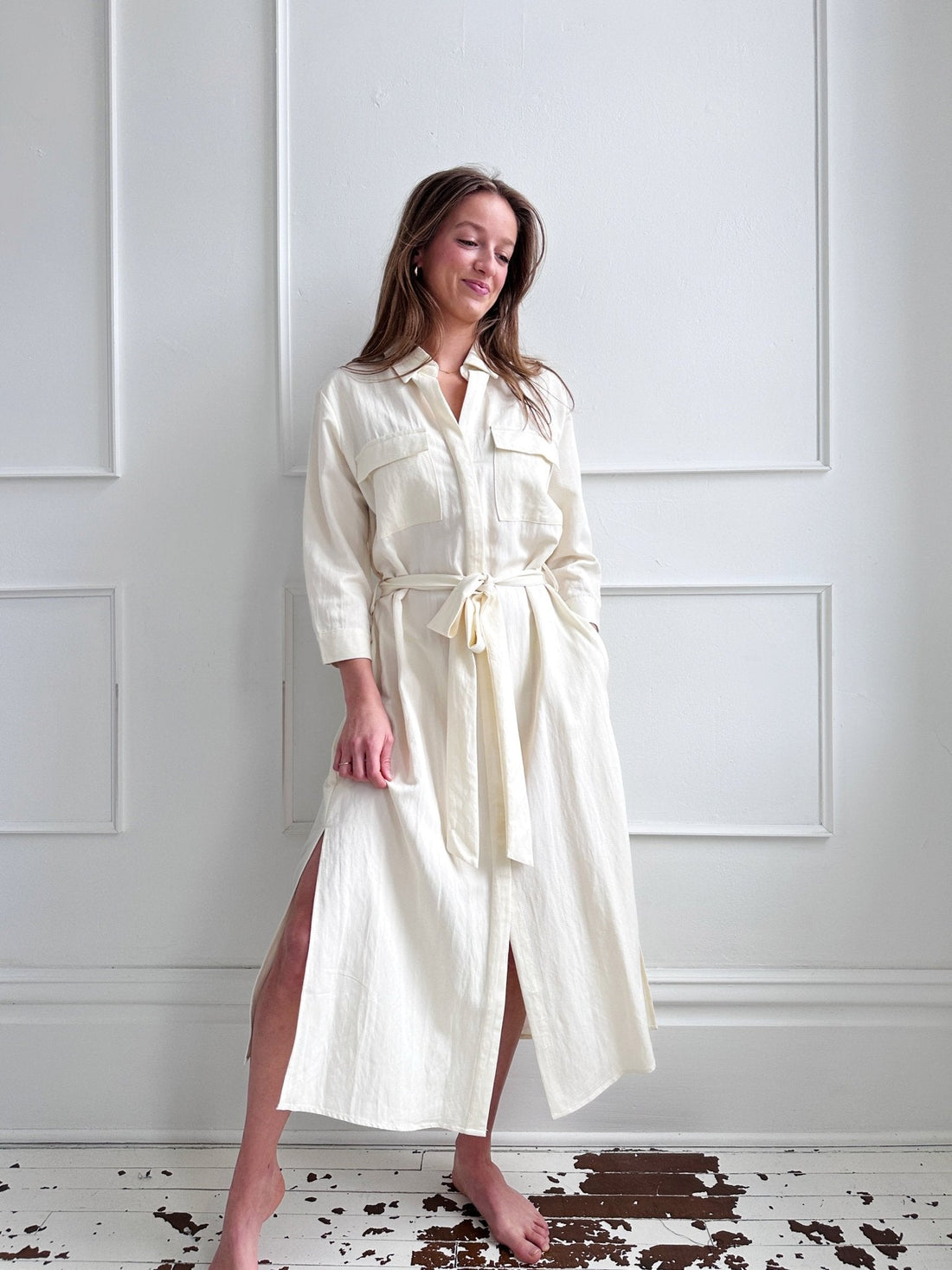 Woven Tie Waist Midi Dress